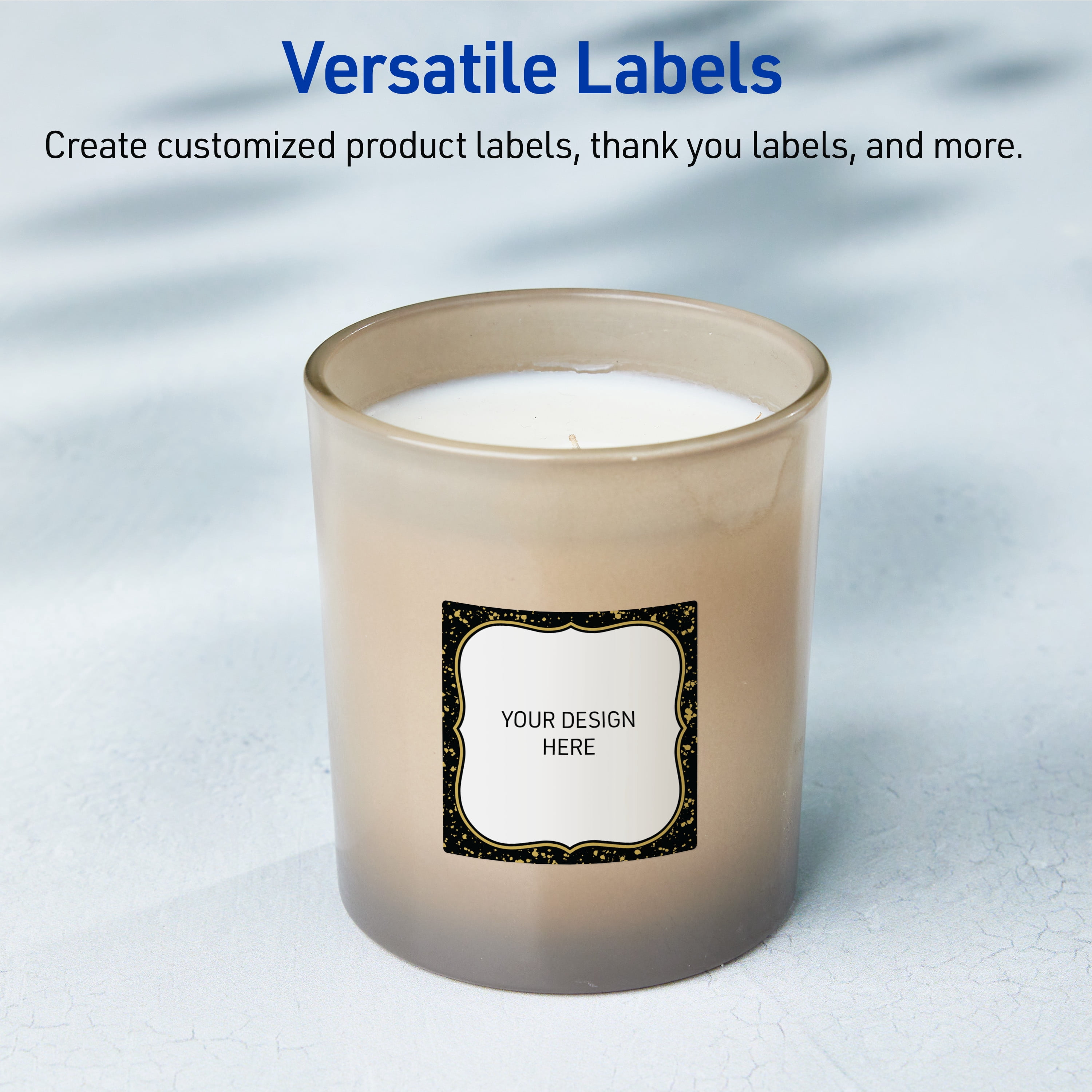 Avery Labels, 2" x 2", Glossy White, Black/Metallic Gold Specs