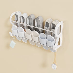 Wzzjkit Shoe Rack for Closet, Bathroom Non Perforated Slipper Rack Wall Mounted Shoe Rack Bathroom Wall Door Shoe Storage Rack, Shoe Rack