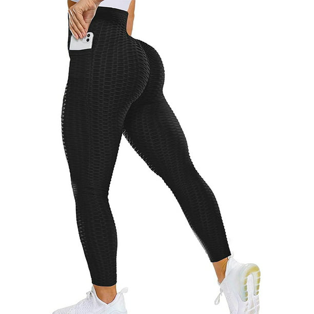 VASLANDA Women's High Waist Honeycomb Textured Yoga Pants with Pockets  Tummy Control Ruched Butt Lifting Stretchy Workout Push Up Leggings Booty  Scrunch Tights - Walmart.com