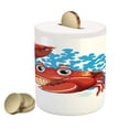 thumbnail image 1 of Crabs Piggy Bank, Cartoon Style Aquatic Animal with Blue Coral Reef in the Back Marine Mascot, Ceramic Coin Bank Money Box for Cash Saving, 3.6" X 3.2", Red Blue Pale Orange, by Ambesonne, 1 of 4