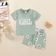 thumbnail image 2 of Xudanell Baby Girls Summer Outfits Mama Print Toddler Girl Short Sleeve Two Piece Set T Shirt Shorts Summer Clothes Green 2-3 Years, 2 of 8
