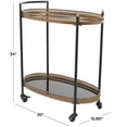 thumbnail image 3 of DecMode 30" x 34" Brass Metal Rolling Oval 2 Shelf Bar Cart with Vintage Inspired Details, 1-Piece, 3 of 7