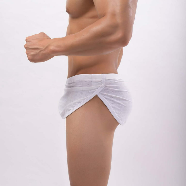 JNGSA Men's Thong Underwear Men Casual Fashion Solid Underwear Mesh  Breathable Boxer Anti-Glare White 