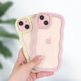 thumbnail image 4 of IPhone 15 Case Wavy Edge Clear Back Design, Anti-Slip Grip Cute Wave Curly Frame Shape Shockproof Soft TPU & Hard Bumper Protective Phone Case Cover for Women Girls, Pink, 4 of 6