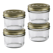 Le Parfait - 4pk, 350ml Wide Mouth French Glass Mason Jar w/ 2-Pc Gold Lid, 12oz