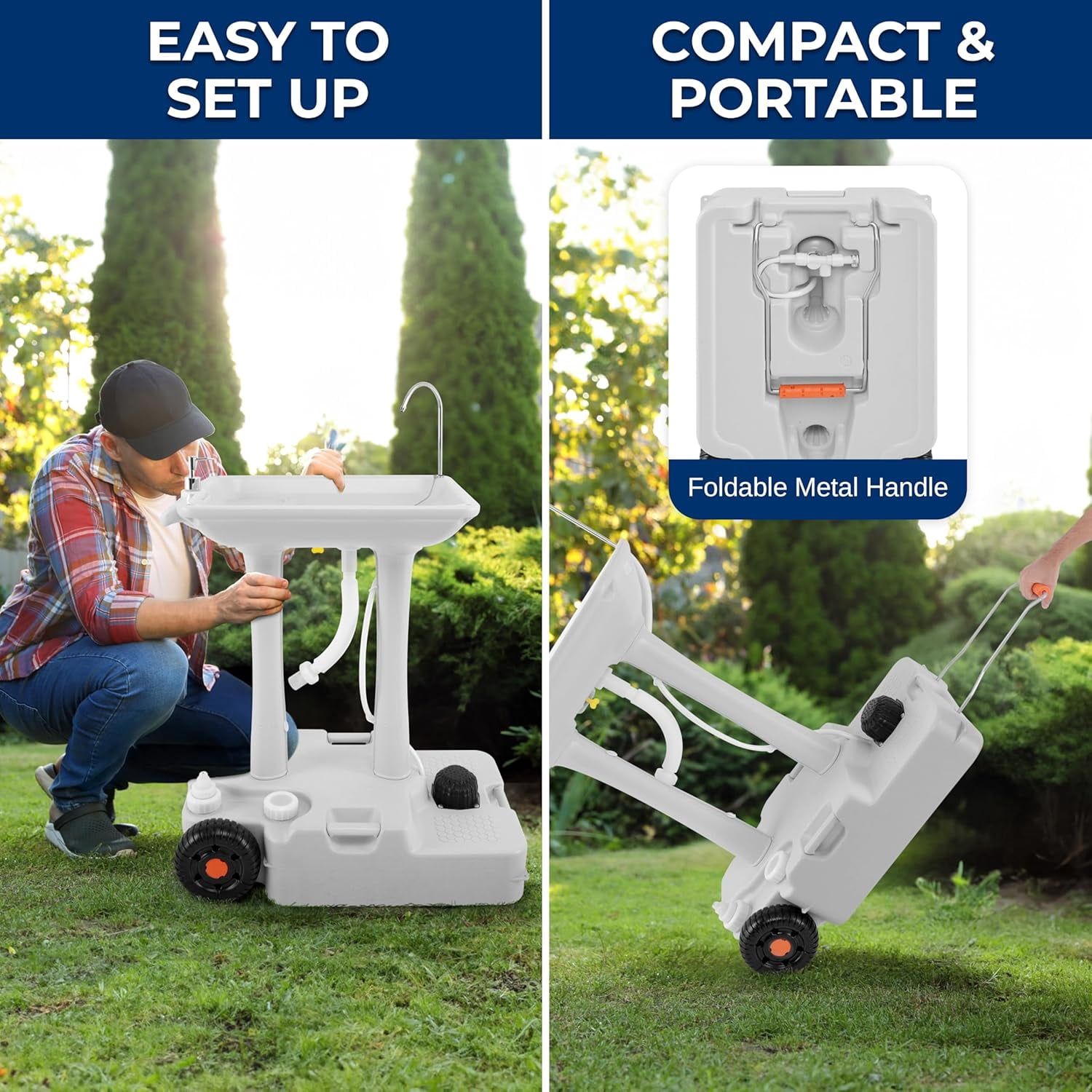 SereneLife Portable Hand Washing Station – Hands-Free Foot Pump Sink with Soap Dispenser & Drain Hose, 100+ Hand Washes for Camping, Events & Worksites