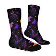 thumbnail image 4 of Voska Pumpkin Bat Patterns Stretch Mid-Calf Socks - Designed specifically for running, stylish and breathable for training. Dark Purple One Size, 4 of 6
