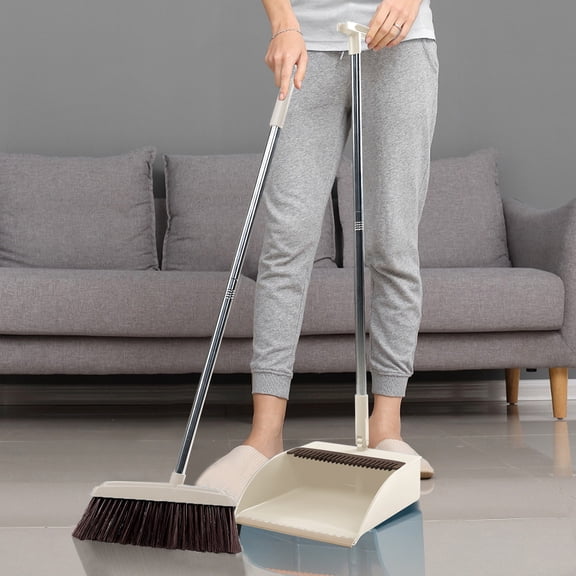 MMJ Broom and Dustpan Set Lightweight Standing Combo Self Cleaning Teeth Home Office 42.72x12.60x10.24in