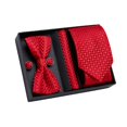 thumbnail image 2 of Conjunto de corbata y pajarita de poliéster, elegante y exquisito, gemelos en caja de regalo para novio, color rojo, 2 of 12