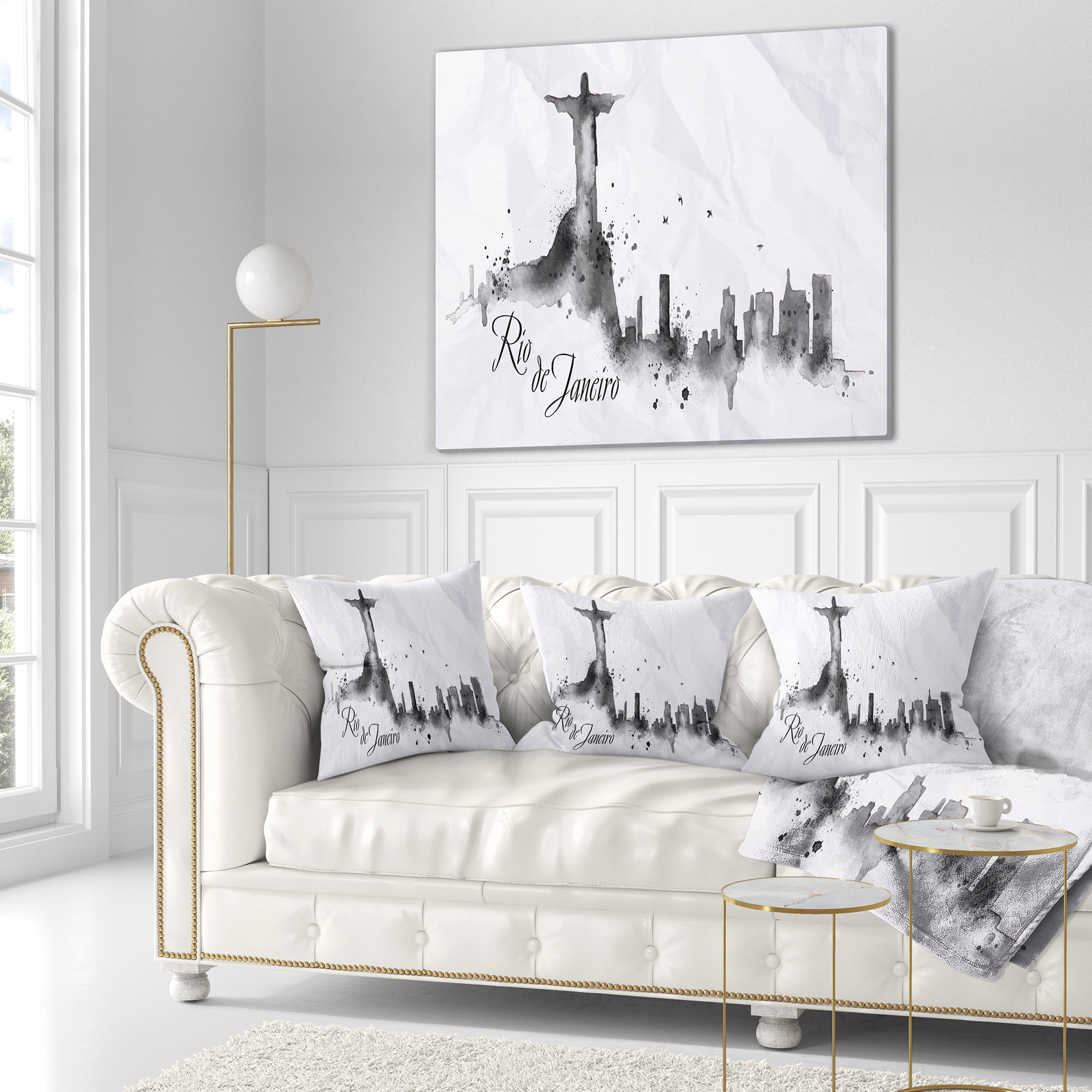 Designart Rio de Janeiro Silhouette - Cityscape Painting Throw Pillow - 18x18
