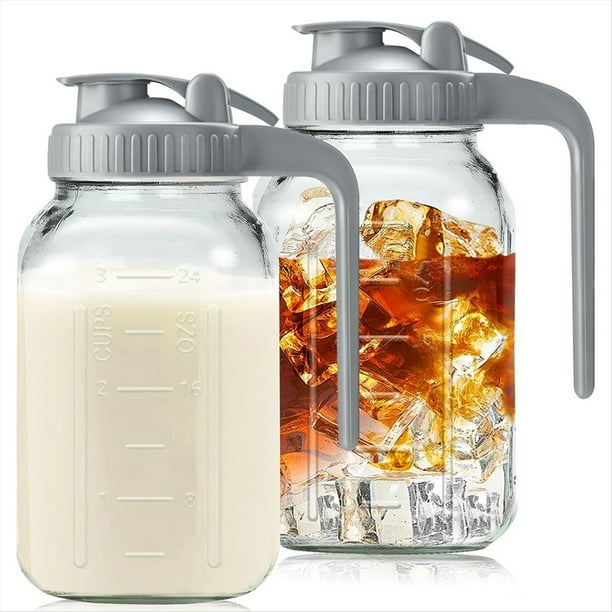 Jarras de Vidrio con Tapa y Asa, 32 Oz, Jarra de Agua de Vidrio A Prueba de Fugas de Boca , Recipiente para Crema para Cerveza Fría 2 Piezas