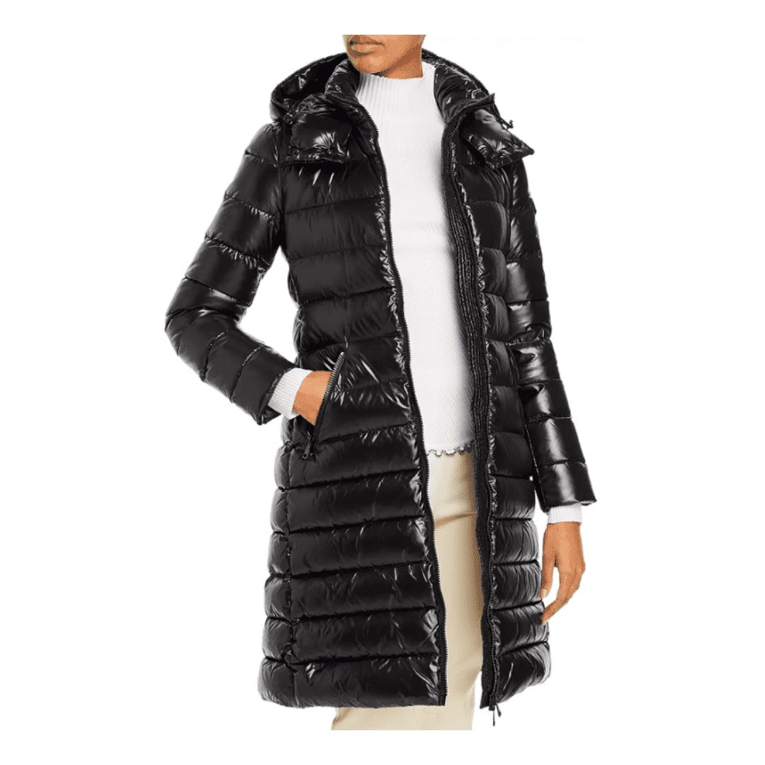 Shiny Ladies Black Puffer Coat With Hood Long Ladies Puffer Jacket Ladies Long Black Puffer Coat Womens Black Long Puffer Coat size 4XL