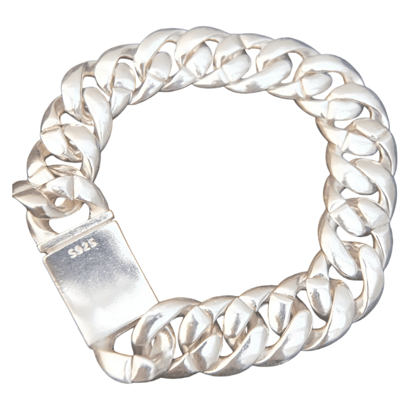 MRjewelry Heavy Cuban Link Bracelet for Men, 8.66 Inch 15mm Silver Plated Chain, Secure Square Lock Clasp, Anti-Tarnish Gothic Biker Jewelry, Daily & Gift Wear, Ships from USA