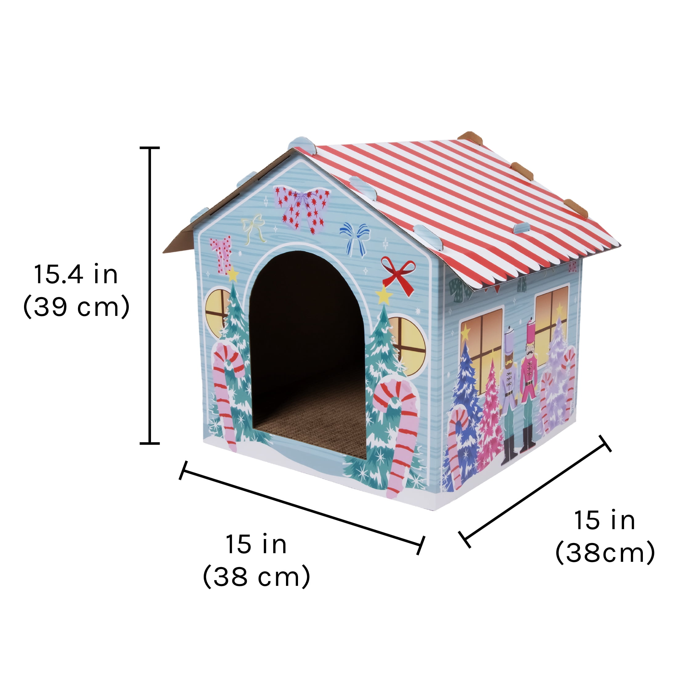 Kitty City Christmas Winter Wonderland Cardboard Cat House with Corrugate Scratching Pad, Multicolored, One Size