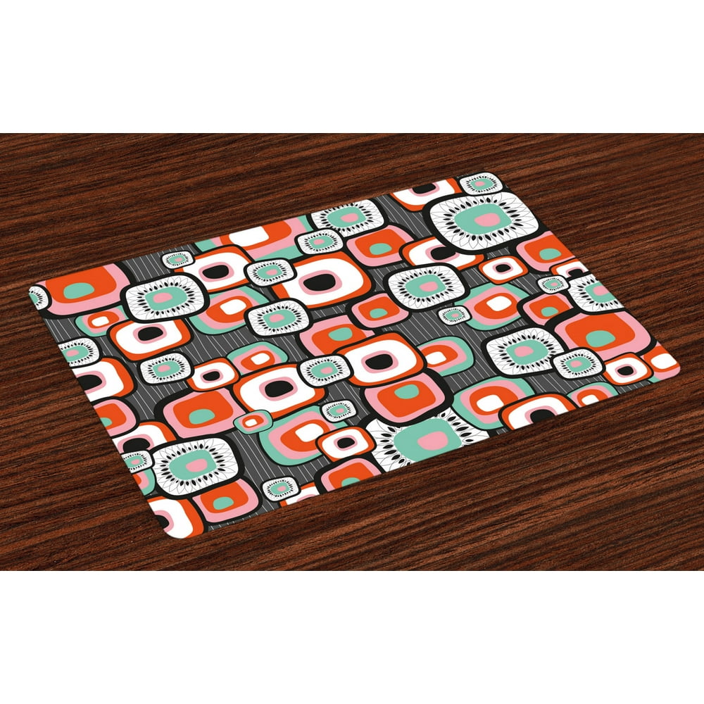 Retro Placemats Set of 4 Funky Square Shaped Lava Flowers with Abstract