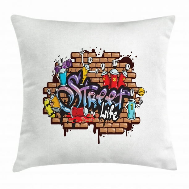 Youth Throw Pillow Cushion Cover Urban World Street Life Graffiti Art Spraycan Characters And Drippy Blotchy Letters Decorative Square Accent Pillow Case 16 X 16 Inches Multicolor By Ambesonne Walmart Com Walmart Com
