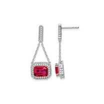14K White Gold 2.50 Carat (Ctw) Lab Created Ruby Dangle Earrings with Diamonds 1/3 Carat (Ctw) for Women
