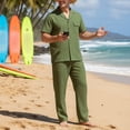 thumbnail image 2 of Eryao Sweat Suits Men 2 Piece Set Casual Short Sleeve Button Down Shirts Matching Elastic Waist Drawstring Pants with Pockets Summer Lightweight Breathable Lounge Sets,Army Green,L, 2 of 8