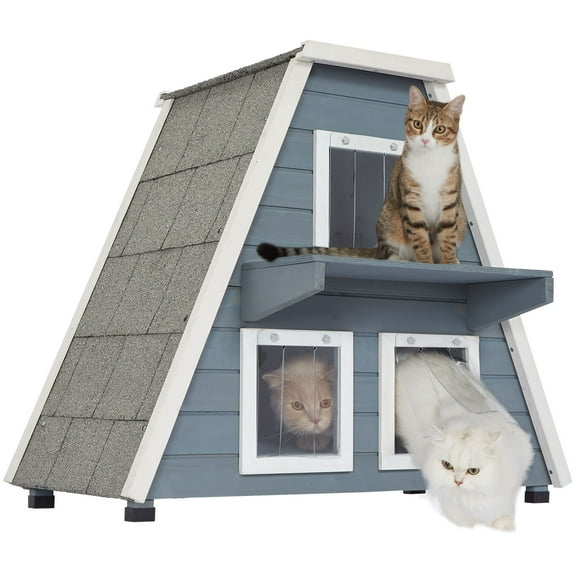 Petsfit Outdoor Cat House Weatherproof with Escape Door, Grey