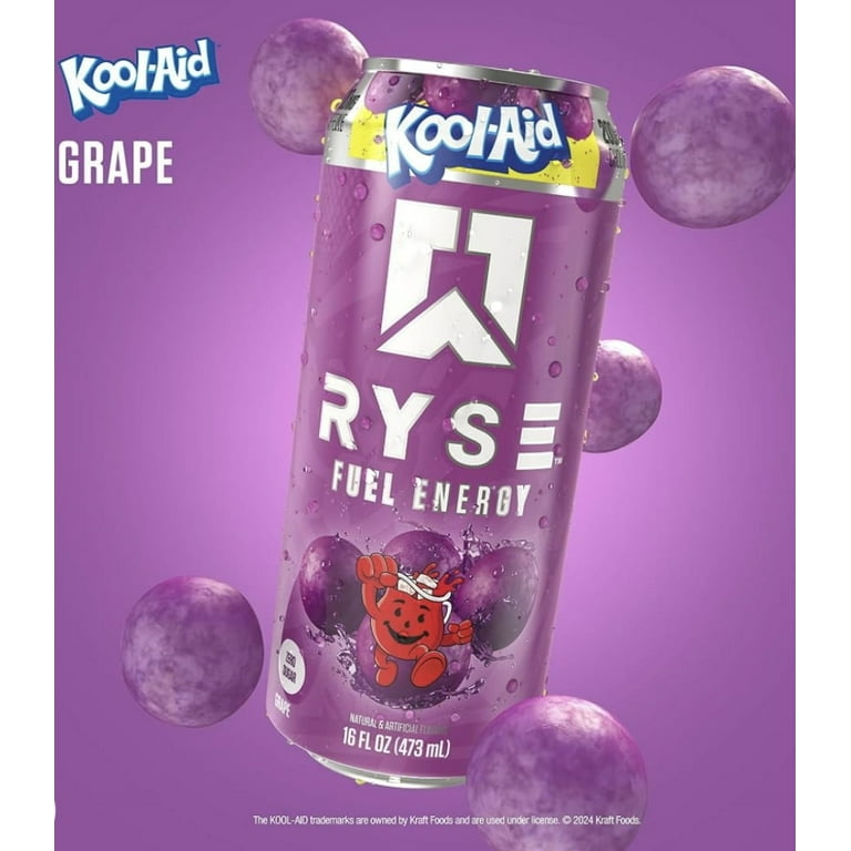 RYSE Energy Kool Aid Grape Energy Drink, 16oz Can, Sugar Free