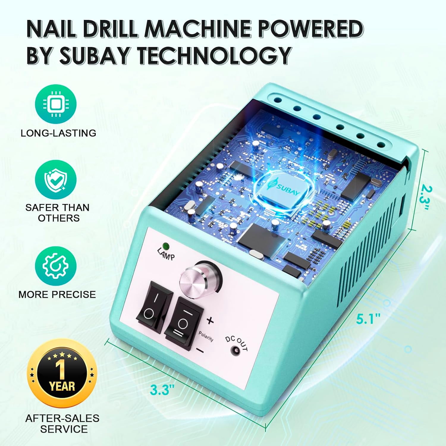 Professional Electric Nail Drill Kit, 30000 RPM Manicure Pedicure Machine with 6 Bits & 100 Sanding Bands,Green