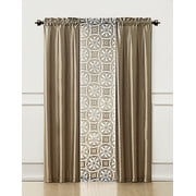 2 Faux Silk Panels and 1 Printed Voile/sheer Panel : 3 Piece Coordinated Window Treatment Set (Taupe)