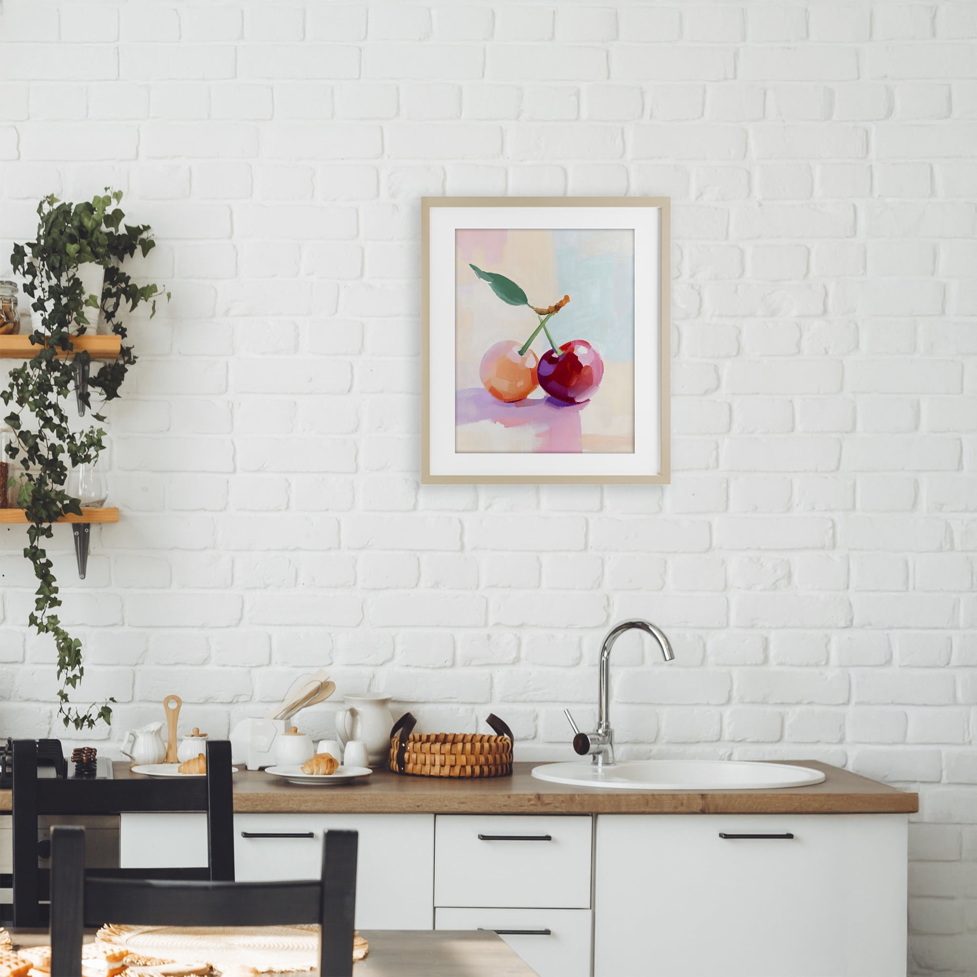 Stupell Industries Pastel Cherries Pair Birch Framed Print Under Glass, design by The Prints Vibe