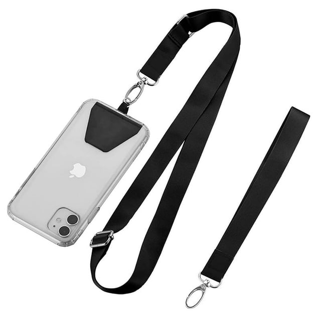 Correa para teléfono celular - Correa para el cuello del teléfono - Juego de 2 correas para teléfono celular/llaves, para cuello y muñeca, compatible con teléfonos, color negro