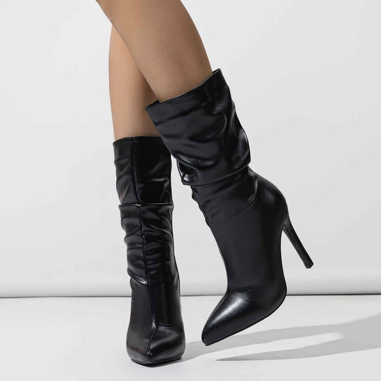 Mostsola Mid Calf Boots for Women Slouchy Stiletto Pointy Toe Sexy
