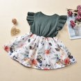 thumbnail image 3 of PENGXIANG Bébé Filles Robe Patchwork Volants Manches Courtes Genou Longueur Fleurs Imprimer une Ligne Robe, 3 of 8