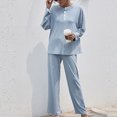 thumbnail image 3 of Pijama de 2 piezas azul claro XL, de manga larga, cuello redondo, color puro, suave y cómodo para el hogar, conjunto de descanso para otoño e invierno, 3 of 6