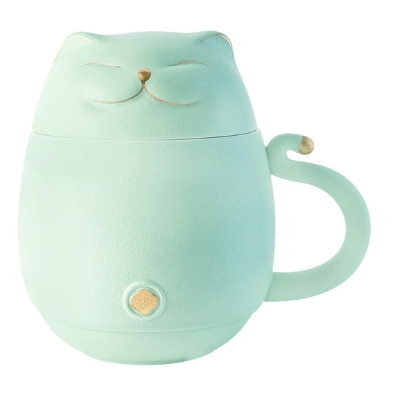 ifundom Light Green Ceramic Cat Coffee Mug Cute Cup for Office, Home, Kitchen Tea and Hot Drinkware
