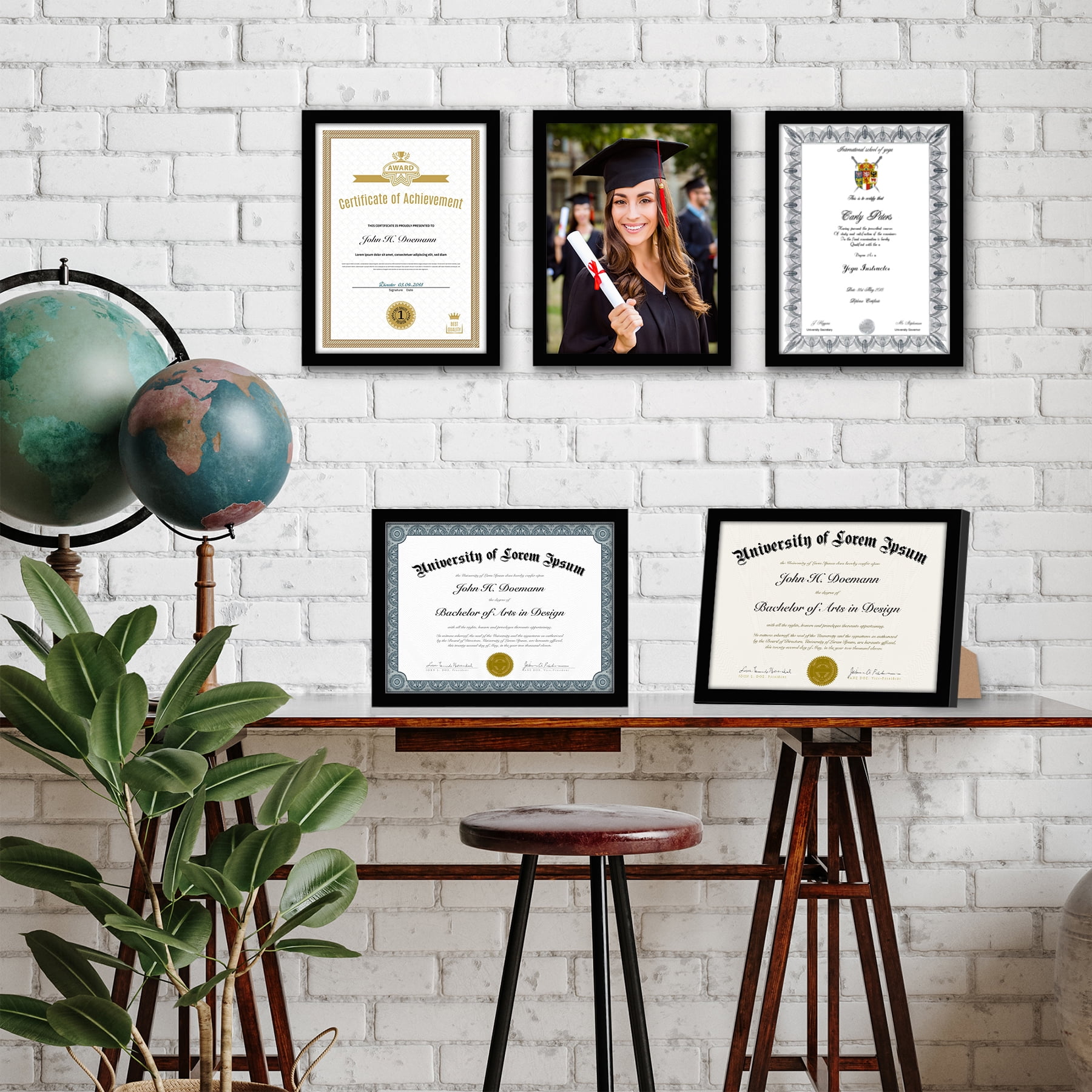 Americanflat 8.5x11 Picture Frame with Polished Plexiglass 5 Pack Legacy Collection Certificate Frames - Black