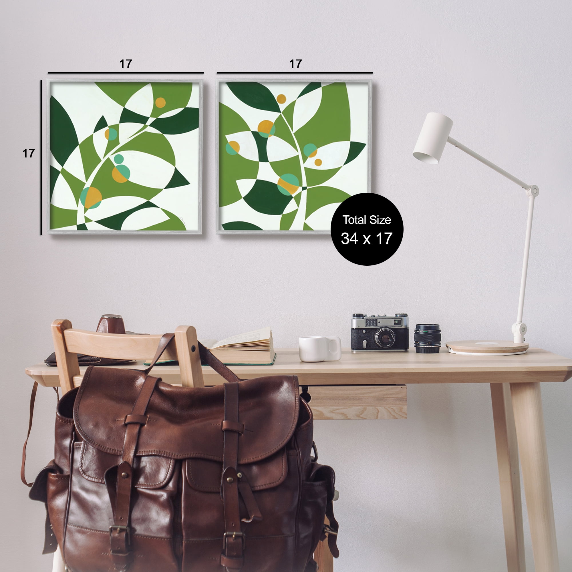 Stupell Industries Tropical Leaves Abstraction Abstract Painting Gray Framed Art Print Wall Art, 17 x 17, Set of 2