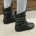 thumbnail image 5 of Mepaouo Women's Ankle Booties Buckle Mid Calf Slip on Slouch Flat Heel Comfort Riding Boots, 5 of 7