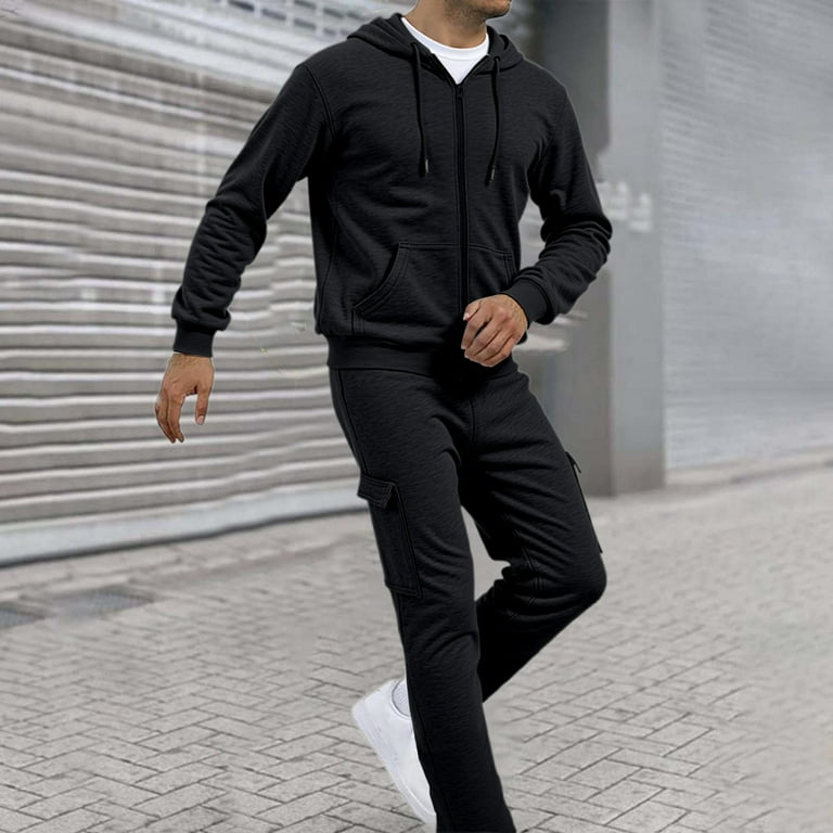 Mens Sweatsuit Sweat Jackets Straight Leg Sweatpants Piece