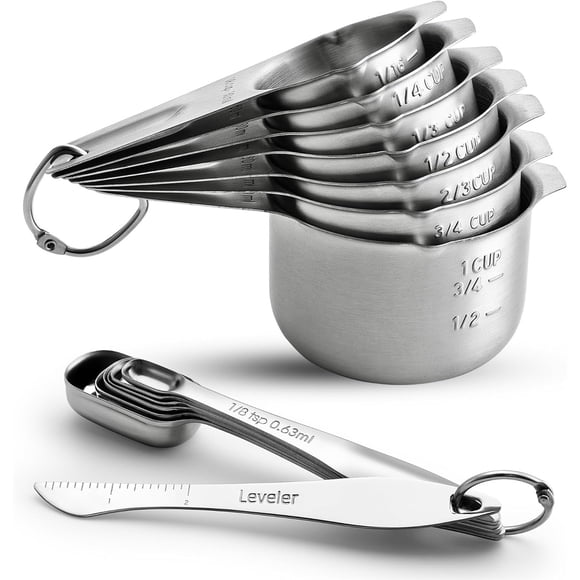 Stainless Steel Measuring Cups and Spoons Set of 14 with Leveler, Nesting Kitchen Metal Measuring Cups and Spoons Set for Dry and Liquid Ingredients, Perfect for Cooking & Baking