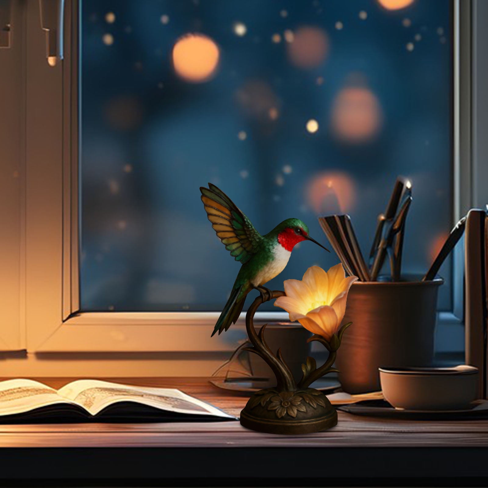 Cute Table Lamp 3D Resin Bird Flowers Reading Lamp for Bedroom Livingroom Nightstand, Night Light for Home Decor, Birthdays Gifts for Mom Wife Girlfriend Friend
