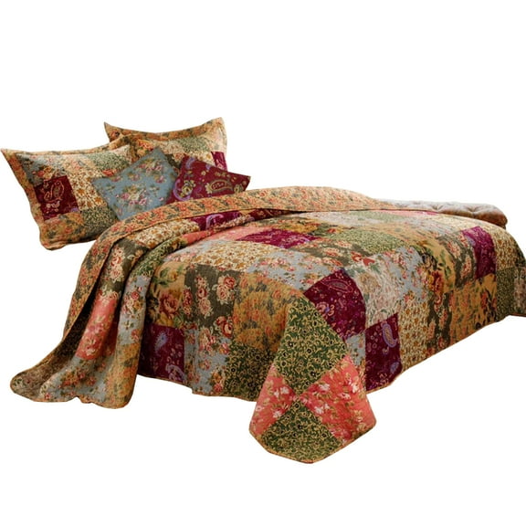 Kamet 5 Piece Fabric Queen Size Quilt Set with Floral Prints, Multicolor- Saltoro Sherpi