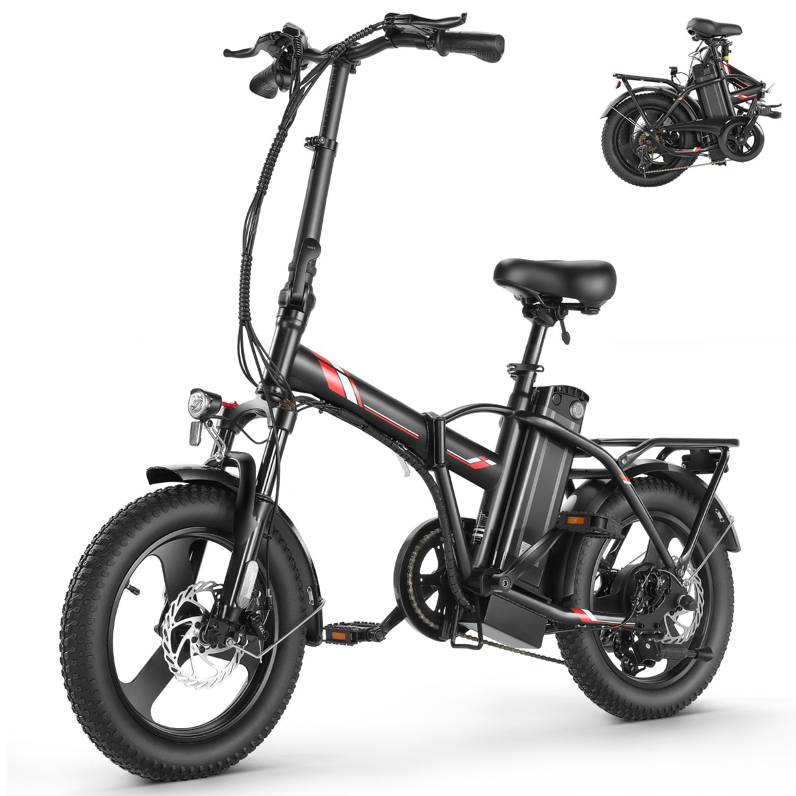 Gocio 350W Folding Electric Bike,16"×3 Fat Tire Electric Bicycle, 48V 7.8Ah Removable Battery