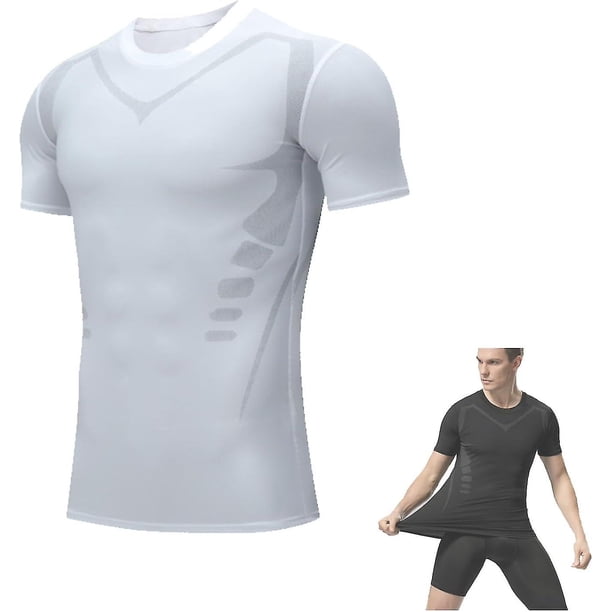 Chaleco moldeador iónico, chaleco iónico moldeador iónico de seda de hielo enérgico para hombres, camiseta de compresión de manga corta para hombres para construir un cuerpo perfecto