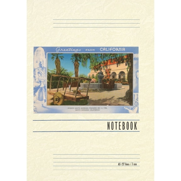 Vintage Lined Notebook Greetings from Mission Santa Barbara, California, (Paperback)