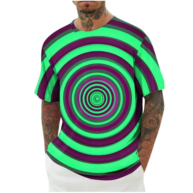 Mens Camisas de Manga Corta Impresión Casual Deportes Cuello Redondo Blusa, Poliéster Ligero para la Primavera Verano Al Aire Libre Uso Diario