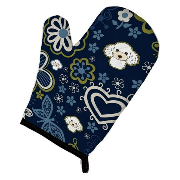 Blue Flowers White Poodle Oven Mitt