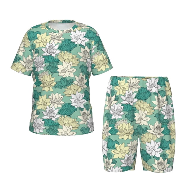 Balery Lotus Flower1 Conjunto de Pijama Infantil de Manga Corta con Estampado – Ropa de Dormir de Algodón Suave-XX-Large