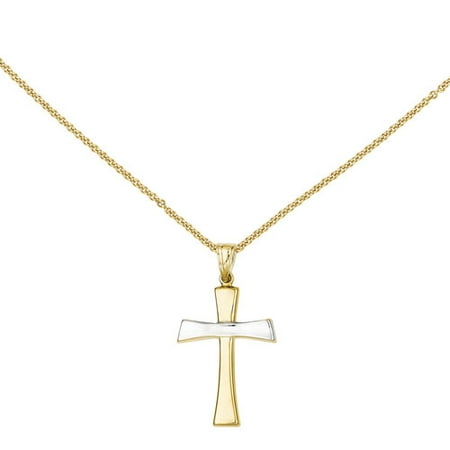 14kt Yellow Gold and Rhodium Polished Cross Pendant