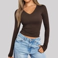 thumbnail image 2 of Chemises à Manches Longues pour Femmes Col en V Sortie Ajustée Crop Top Décontracté Mode Automne 2025, 2 of 5