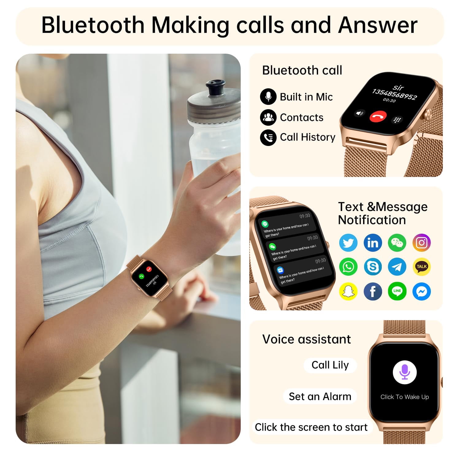 Smart Watch for Women Men Fitness Tracker: 1.83 Inch Bluetooth Call Smartwatch with Sleep Monitor Watches Compatible with Android Ios 100+ Sport Mode Steps Counter 3 Bracelets Waterproof Ip67