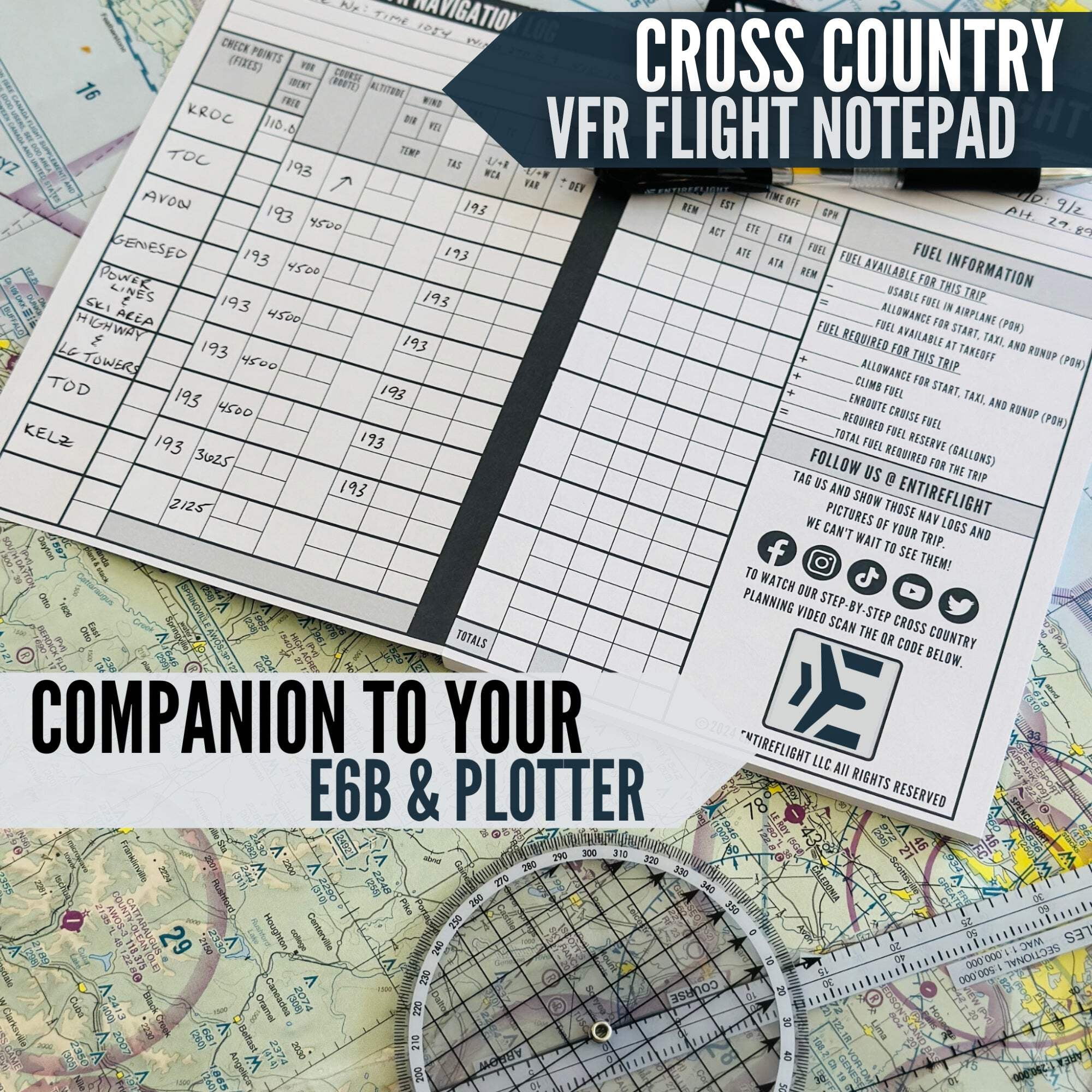 STUDENT PILOT BUNDLE - Aviation Pilot Kneeboard, E6b Flight Computer Plus Plotter  Cross Country Planning Notepad