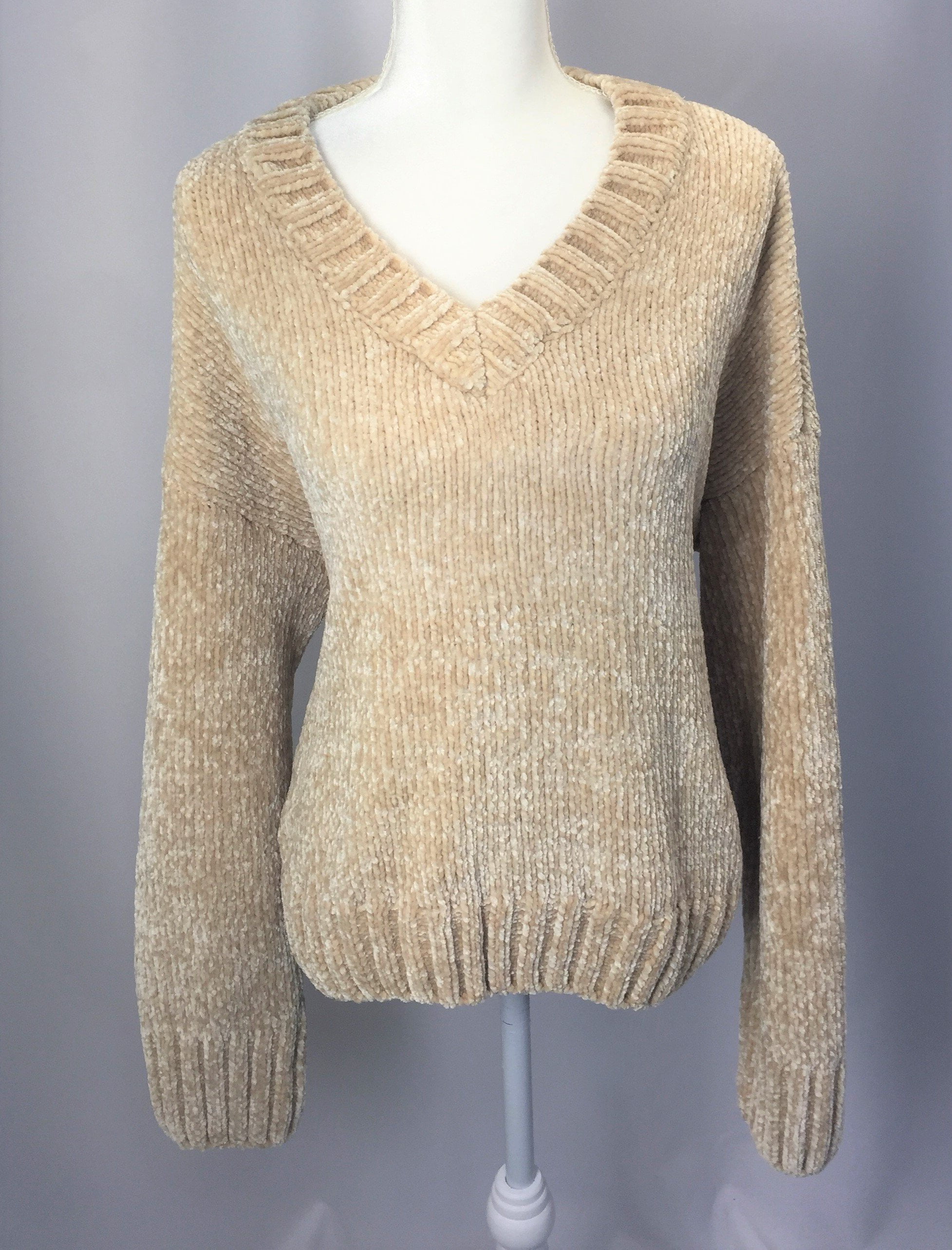 Sanctuary - SANCTUARY Chenille V Neck Pullover Sweater Champagne Beige ...